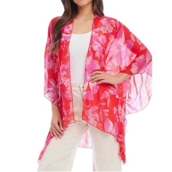 Karen Kane Floral Print Open Front Sheer Jacket Kimono Size Small Medium - Picture 4 of 9